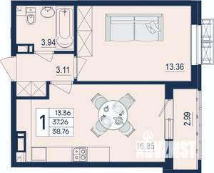 1-к квартира, вторичка, 39м2, 7/18 этаж