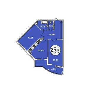 2-к квартира, вторичка, 80м2, 22/23 этаж