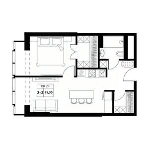 2-к квартира, вторичка, 45м2, 5/19 этаж