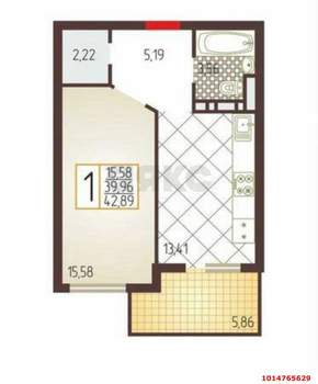1-к квартира, вторичка, 44м2, 3/18 этаж