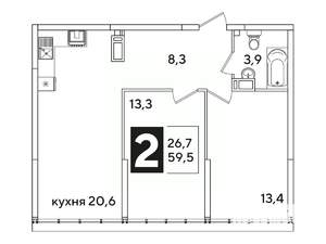 2-к квартира, вторичка, 60м2, 16/16 этаж