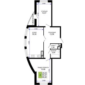 2-к квартира, вторичка, 66м2, 16/19 этаж