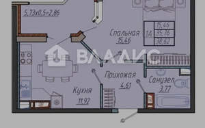 1-к квартира, вторичка, 38м2, 9/9 этаж
