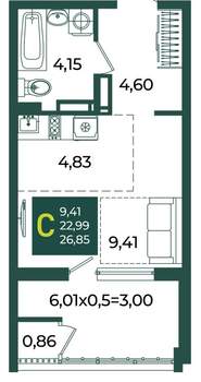 Студия квартира, вторичка, 27м2, 11/18 этаж