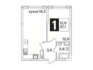 1-к квартира, вторичка, 37м2, 10/16 этаж