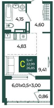 Студия квартира, вторичка, 27м2, 14/18 этаж