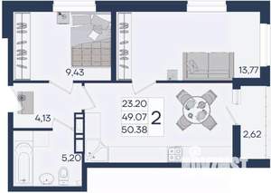 2-к квартира, вторичка, 50м2, 11/18 этаж