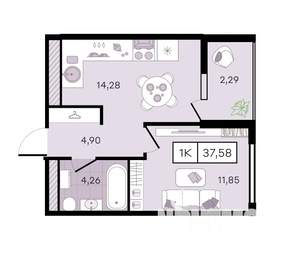 1-к квартира, вторичка, 38м2, 3/8 этаж