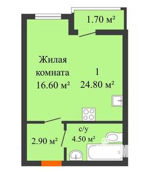 1-к квартира, вторичка, 24м2, 12/16 этаж