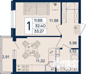 1-к квартира, вторичка, 33м2, 7/18 этаж