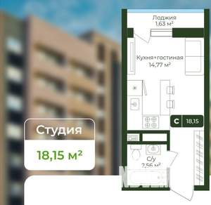 Студия квартира, вторичка, 19м2, 2/10 этаж