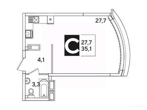 Студия квартира, вторичка, 35м2, 3/16 этаж