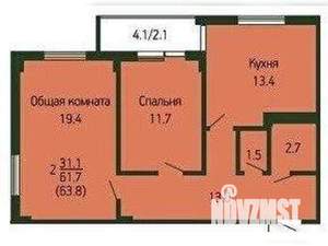 2-к квартира, вторичка, 64м2, 2/9 этаж