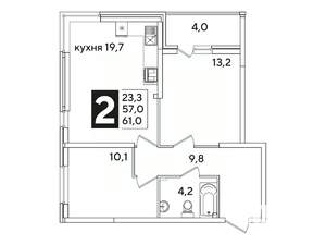 2-к квартира, вторичка, 61м2, 2/16 этаж