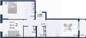 2-к квартира, вторичка, 58м2, 15/18 этаж