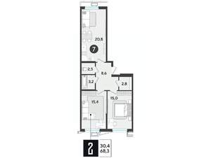 2-к квартира, строящийся дом, 67м2, 8/18 этаж