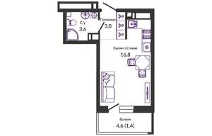 Студия квартира, сданный дом, 25м2, 23/24 этаж