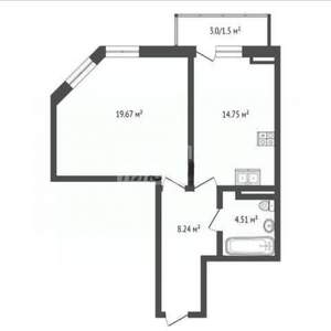 1-к квартира, вторичка, 47м2, 8/25 этаж