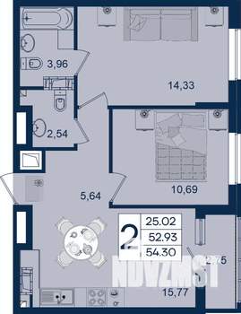 2-к квартира, вторичка, 54м2, 3/18 этаж