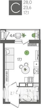 Студия квартира, вторичка, 28м2, 21/24 этаж