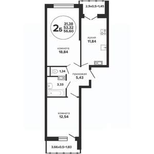 2-к квартира, вторичка, 58м2, 17/24 этаж