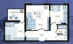 2-к квартира, вторичка, 60м2, 9/20 этаж