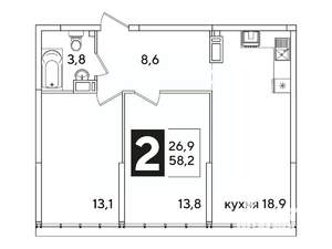 2-к квартира, вторичка, 58м2, 16/16 этаж