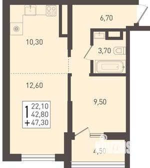 1-к квартира, строящийся дом, 47м2, 6/8 этаж
