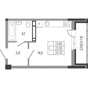 Студия квартира, вторичка, 26м2, 9/15 этаж