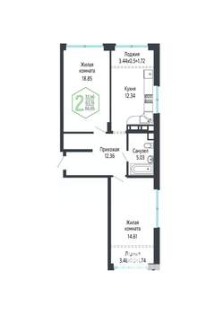 2-к квартира, вторичка, 67м2, 4/24 этаж