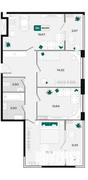 3-к квартира, вторичка, 89м2, 9/18 этаж