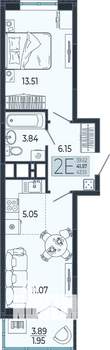 2-к квартира, вторичка, 42м2, 13/21 этаж