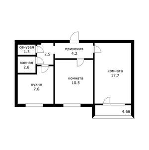 2-к квартира, вторичка, 47м2, 1/10 этаж