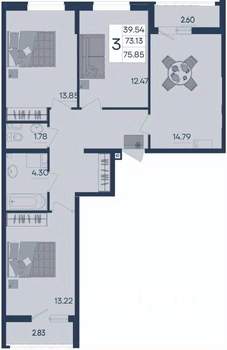 3-к квартира, вторичка, 76м2, 5/18 этаж
