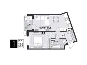 1-к квартира, вторичка, 50м2, 12/18 этаж