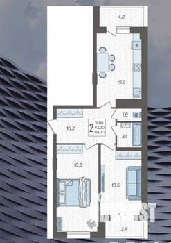 2-к квартира, вторичка, 70м2, 5/5 этаж
