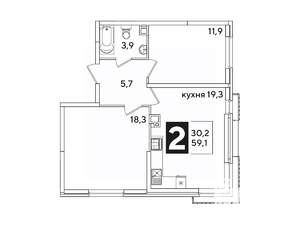 2-к квартира, вторичка, 59м2, 8/16 этаж