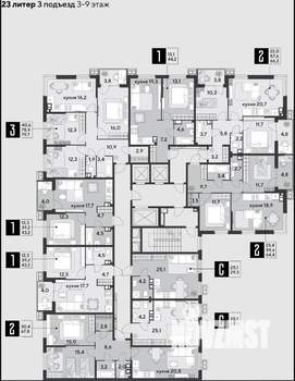 2-к квартира, строящийся дом, 64м2, 4/18 этаж