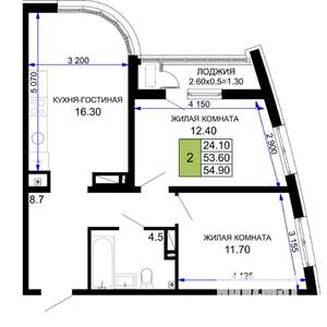 2-к квартира, строящийся дом, 55м2, 9/18 этаж