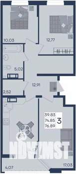 3-к квартира, вторичка, 77м2, 6/18 этаж