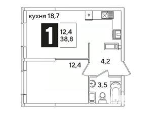 1-к квартира, вторичка, 39м2, 11/16 этаж