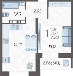 1-к квартира, вторичка, 35м2, 16/16 этаж
