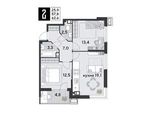 2-к квартира, вторичка, 63м2, 4/9 этаж