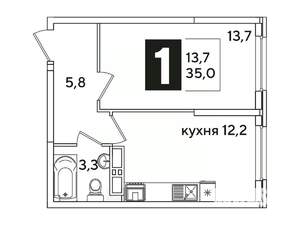 1-к квартира, вторичка, 35м2, 14/16 этаж