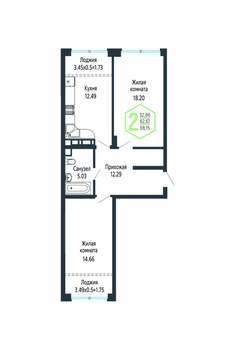 2-к квартира, вторичка, 66м2, 16/24 этаж