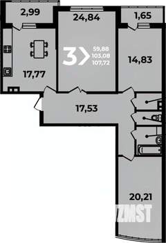 3-к квартира, вторичка, 108м2, 8/19 этаж