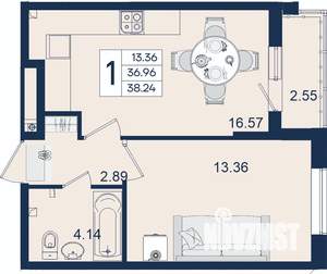 1-к квартира, вторичка, 38м2, 2/18 этаж