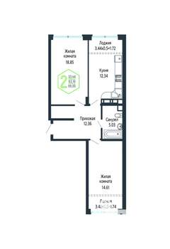 2-к квартира, вторичка, 67м2, 3/24 этаж