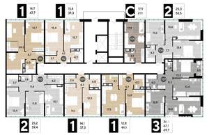 3-к квартира, строящийся дом, 70м2, 14/16 этаж