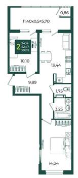 2-к квартира, вторичка, 59м2, 16/18 этаж